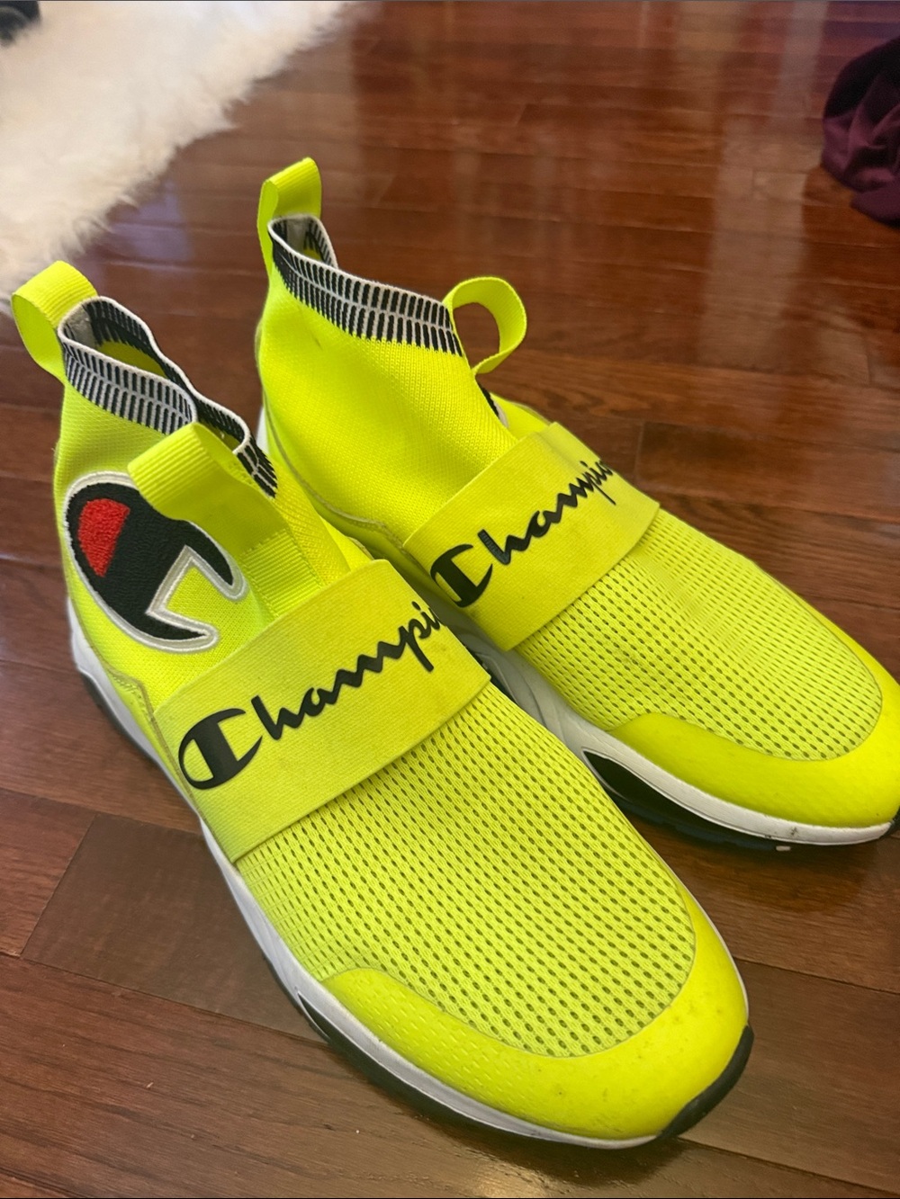 Champion Bright Yellow Slip-On Athletic Sneakers with Logo Strap